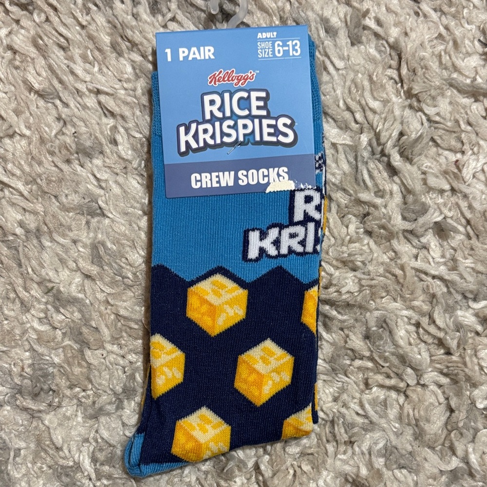 Rice Krispies Crew Socks -‎ Blue and Yellow nwt fits shoe sizes 6-13 unisex